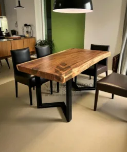 meja kayu utuh trembesi minimalis kaki besi- meja kayu besar kaki besi
