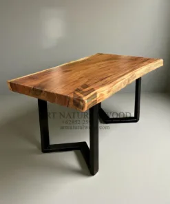 meja kayu utuh trembesi minimalis kaki besi- meja kayu besar kaki besi