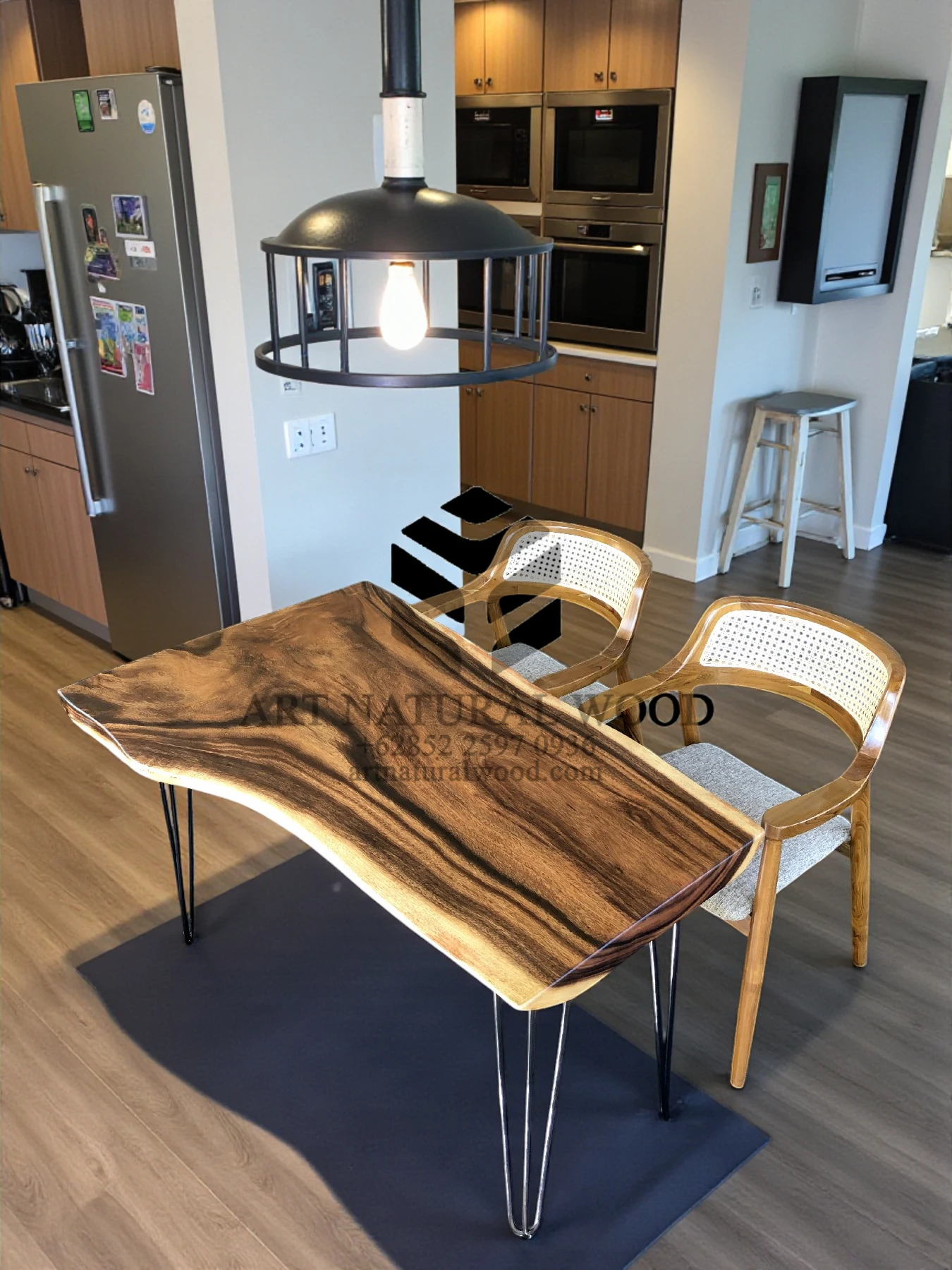 meja kerja minimalis kayu solid kaki besi