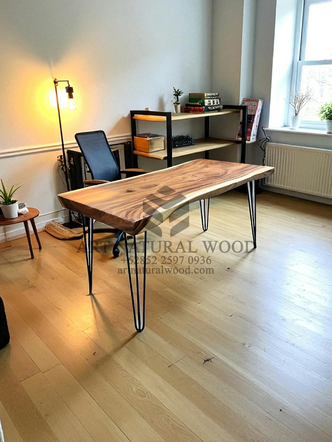 meja komputer desain industrial minimalis-meja komputer kayu solid