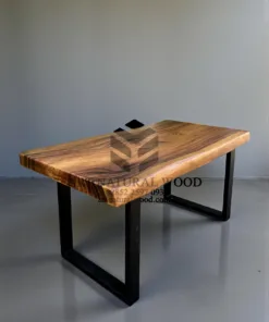 meja makan minimalis kayu solid kaki besi