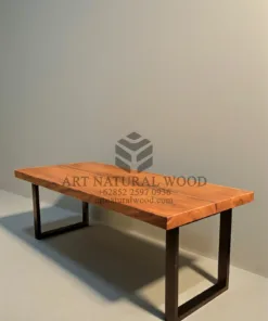meja makan minimalis kayu trembesi solid kaki besi