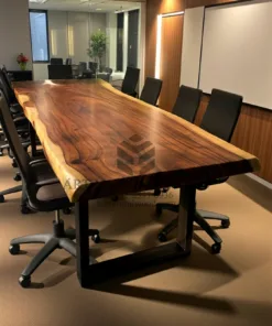 meja meeting minimalis kaki besi kayu trembesi solid utuh-meja rapat minimalis kaki besi-meja meeting kantor