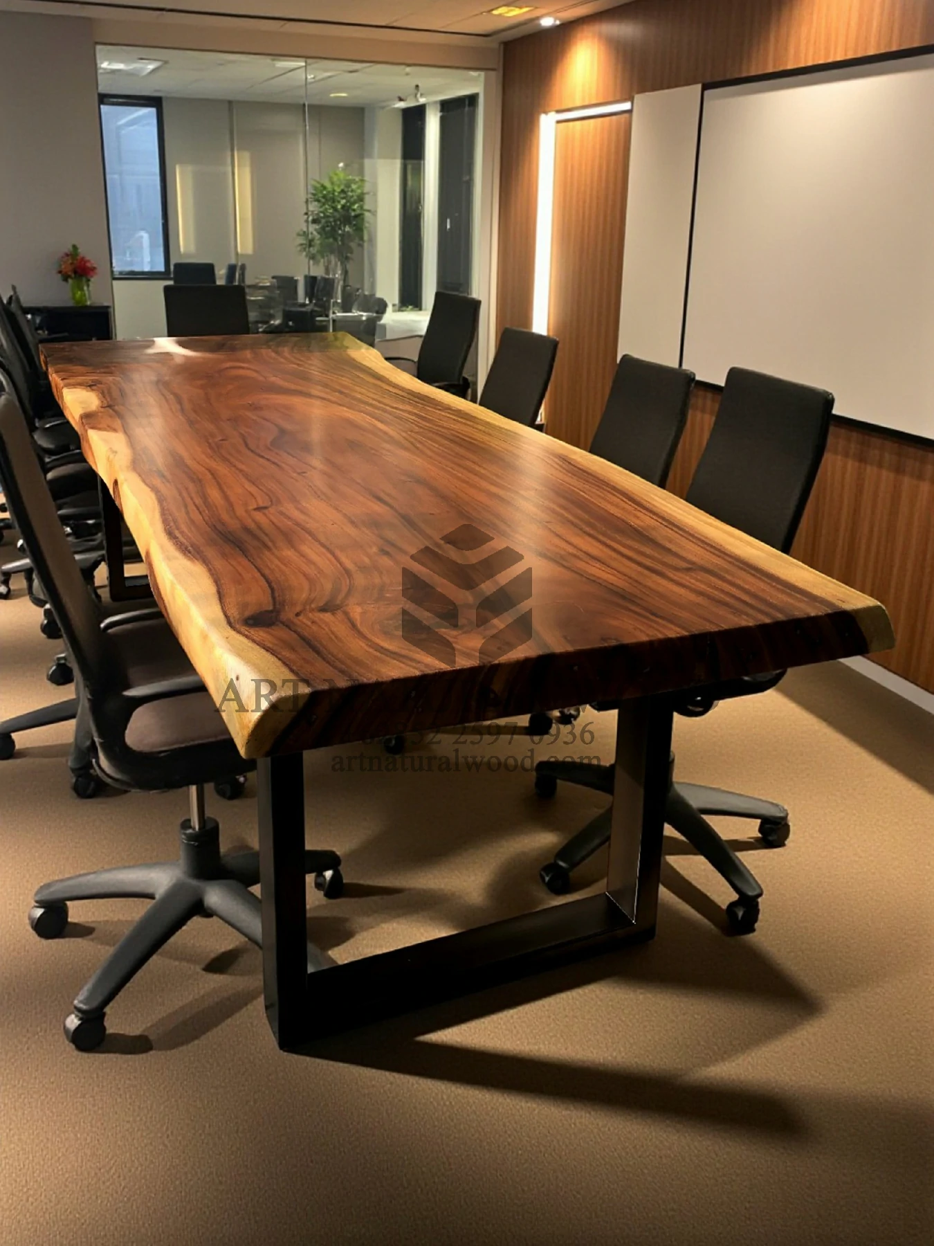 meja meeting minimalis kaki besi kayu trembesi solid utuh-meja rapat minimalis kaki besi-meja meeting kantor