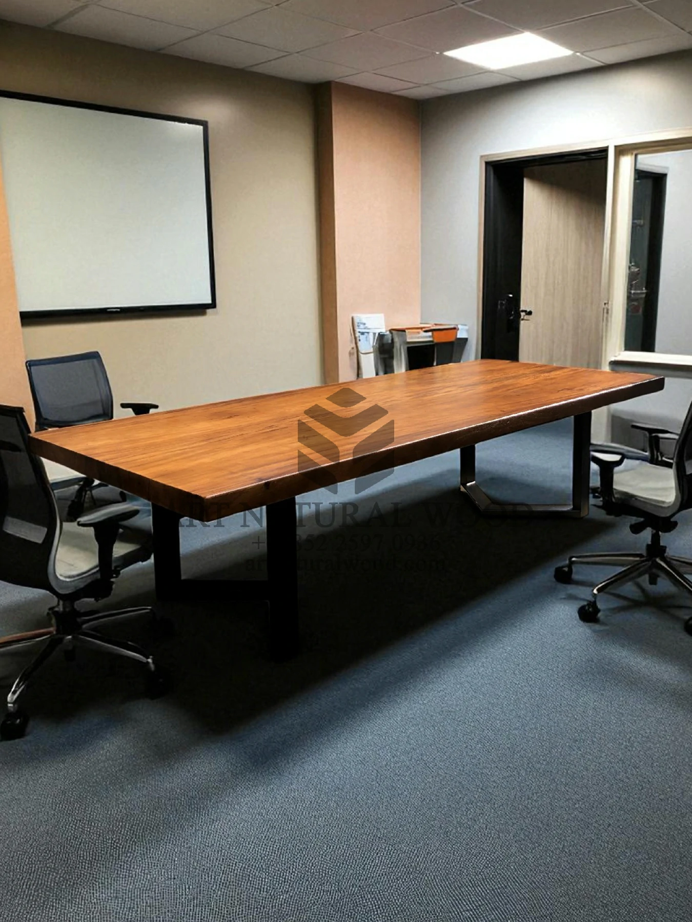 meja meeting minimalis kayu trembesi solid