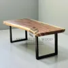 meja trembesi minimalis kaki besi kayu solid utuh sisi natural