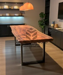 meja trembesi solid besar minimalis kaki besi