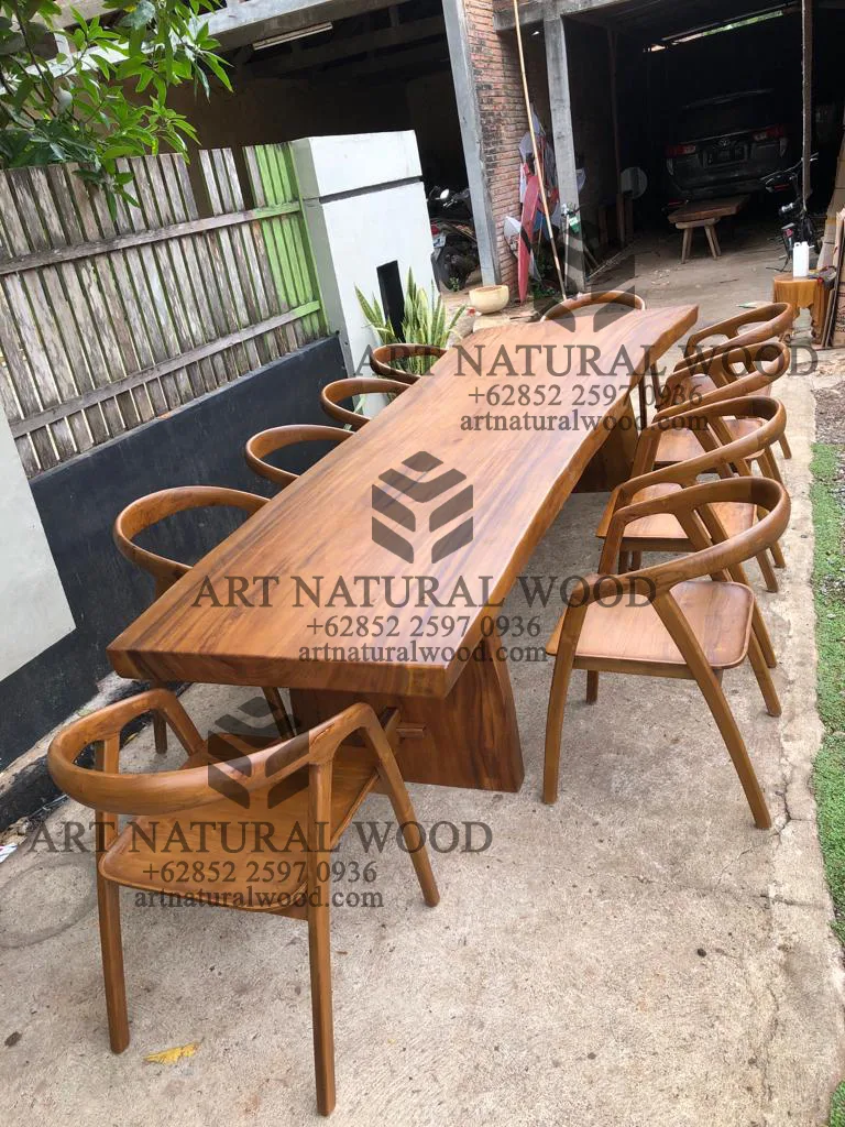 meja makan kayu besar 10 kursi minimalis