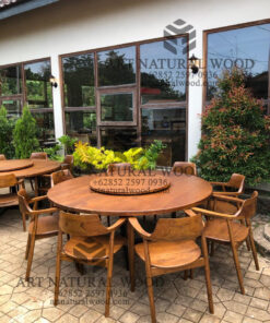 meja makan bulat kayu jati minimalis model putar 8 kursi