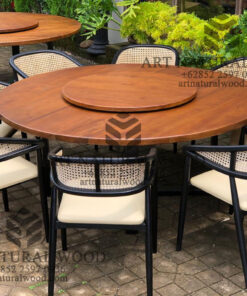 meja makan putar bulat kayu jati solid 8 kursi