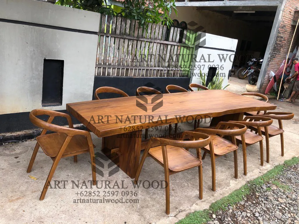 meja makan kayu besar 10 kursi minimalis