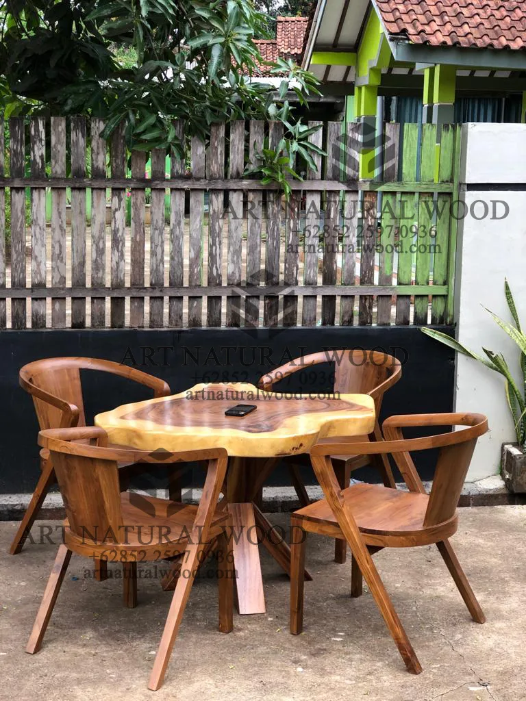 set meja teras kayu trembesi alami minimalis