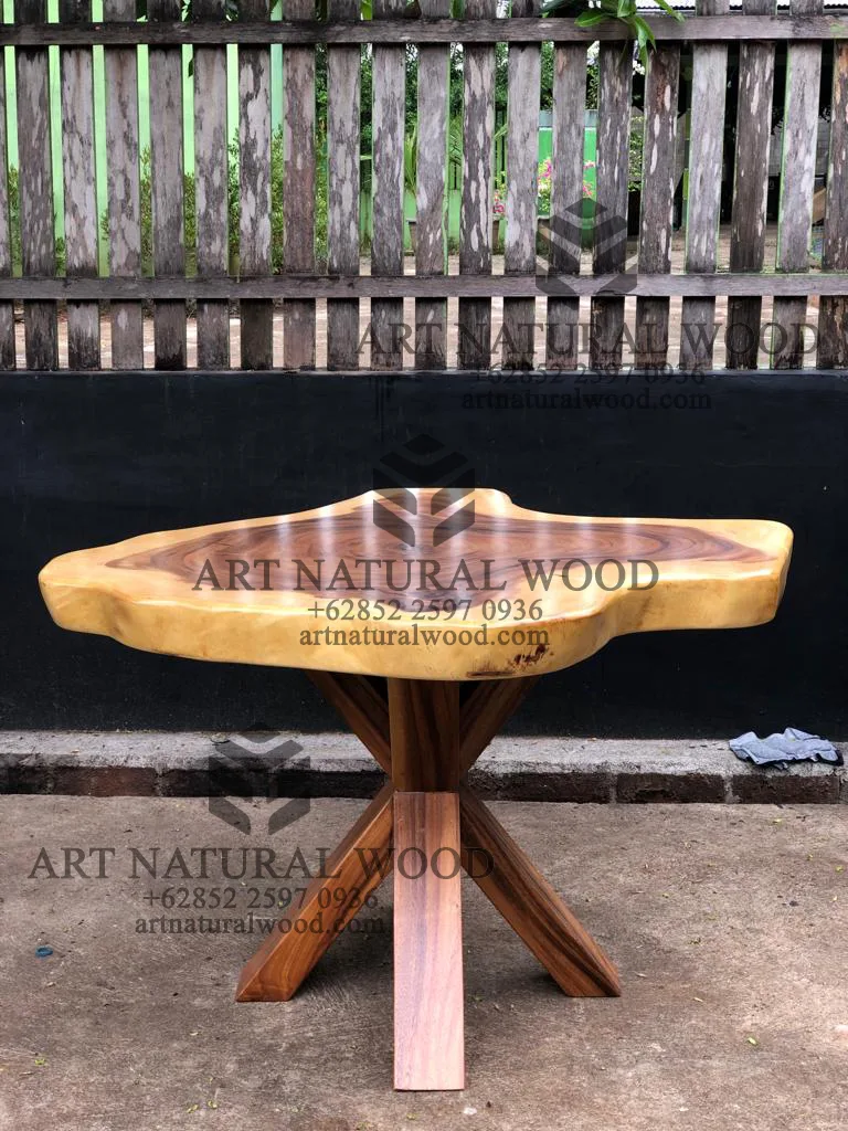 set meja teras kayu trembesi alami minimalis