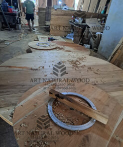 meja makan putar bulat kayu jati solid 8 kursi