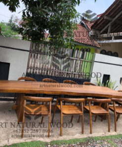 meja makan kayu besar 10 kursi minimalis