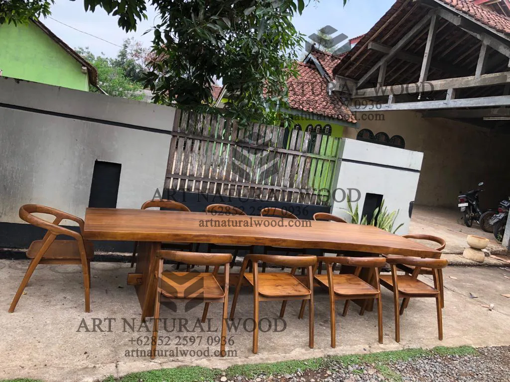 meja makan kayu besar 10 kursi minimalis