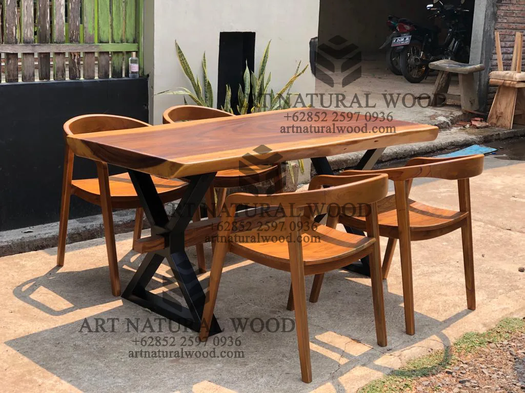 meja cafe 4 kursi kayu trembesi minimalis