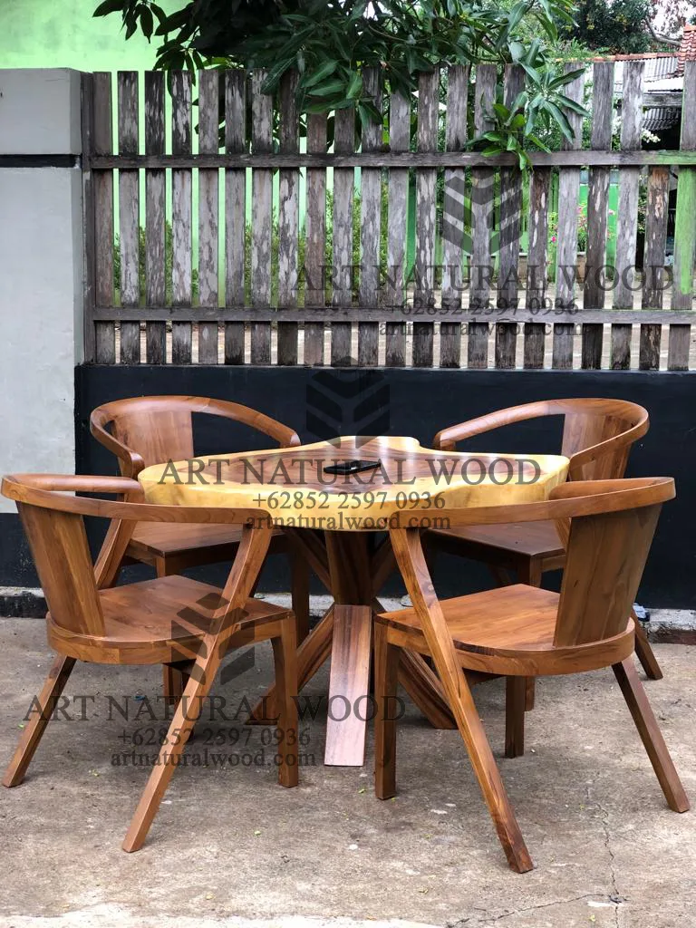 set meja teras kayu trembesi alami minimalis