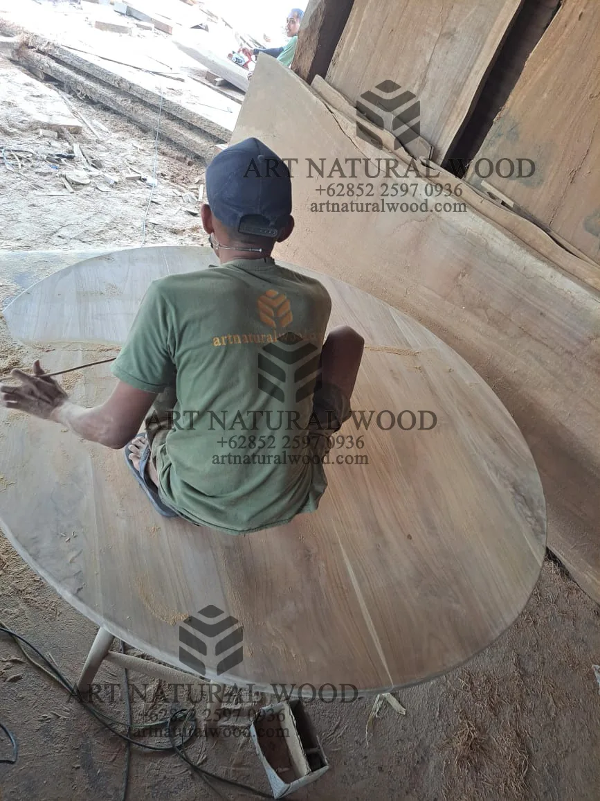 meja makan bulat kayu jati minimalis model putar 8 kursi