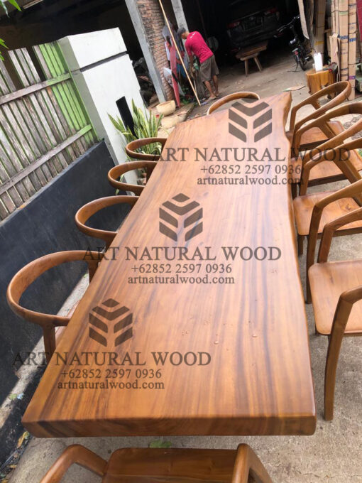 meja makan kayu besar 10 kursi minimalis