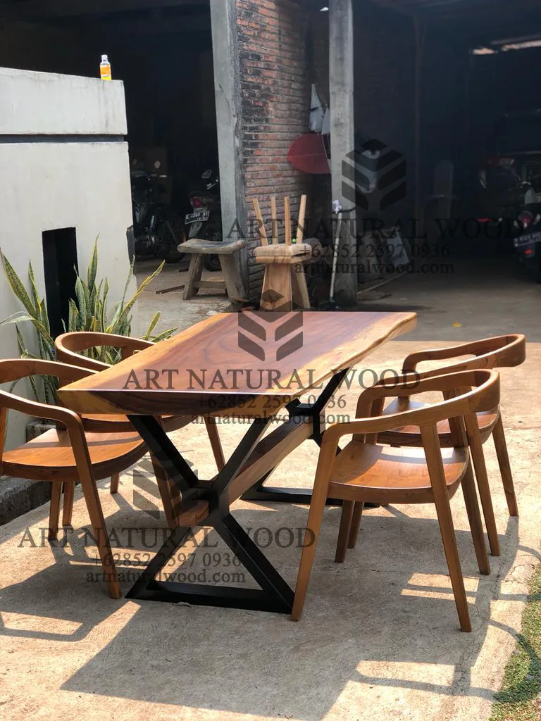 meja cafe 4 kursi kayu trembesi minimalis