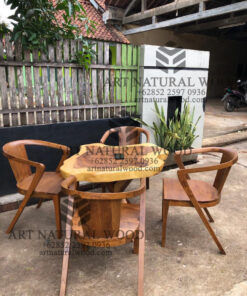 set meja teras kayu trembesi alami minimalis