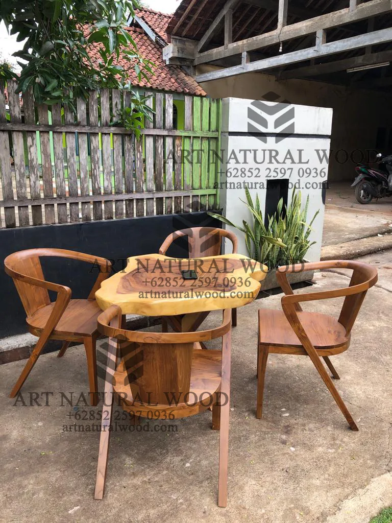 set meja teras kayu trembesi alami minimalis