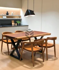 meja cafe 4 kursi kayu trembesi minimalis