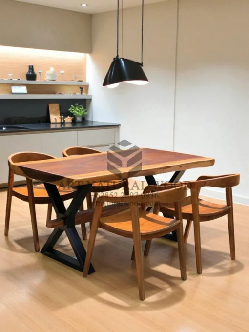 meja cafe 4 kursi kayu trembesi minimalis