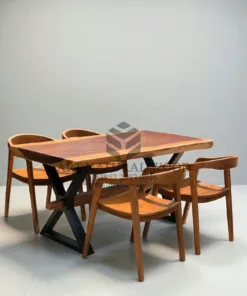 meja cafe 4 kursi kayu trembesi minimalis