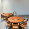 meja makan bulat kayu jati minimalis model putar 8 kursi