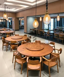 meja makan bulat kayu jati minimalis model putar 8 kursi