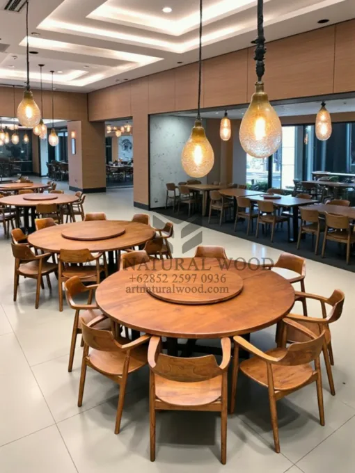 meja makan bulat kayu jati minimalis model putar 8 kursi