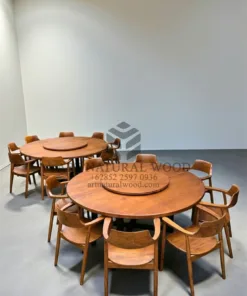 meja makan bulat kayu jati minimalis model putar 8 kursi