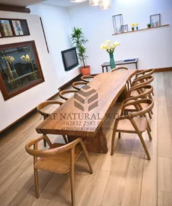 meja makan kayu besar 10 kursi minimalis