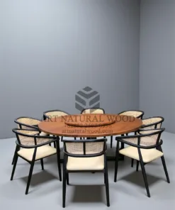 meja makan putar bulat kayu jati solid 8 kursi