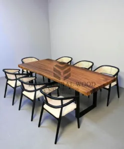 set meja makan minimalis kayu trembesi 8 kursi