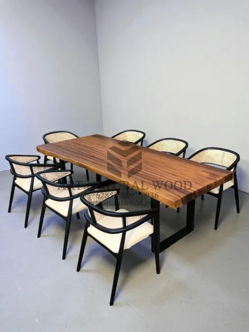set meja makan minimalis kayu trembesi 8 kursi