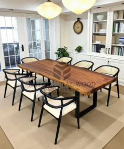 set meja makan minimalis kayu trembesi 8 kursi