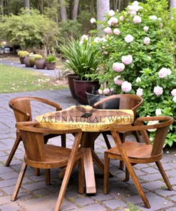 set meja teras kayu trembesi alami minimalis