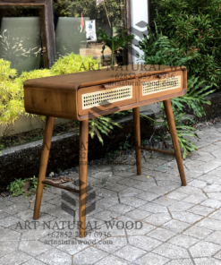 meja konsol rotan minimalis modern kayu jati