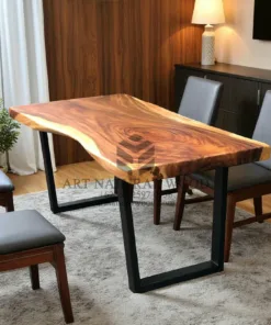 meja kayu kaki besi trembesi solid