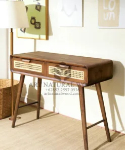 meja konsol rotan minimalis modern kayu jati