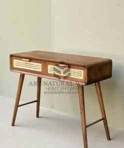 meja konsol rotan minimalis modern kayu jati