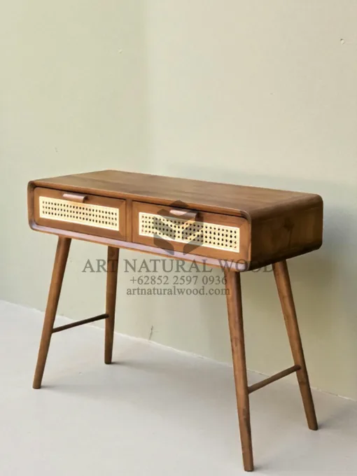 meja konsol rotan minimalis modern kayu jati