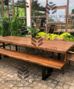set meja makan kayu trembesi solid 3
