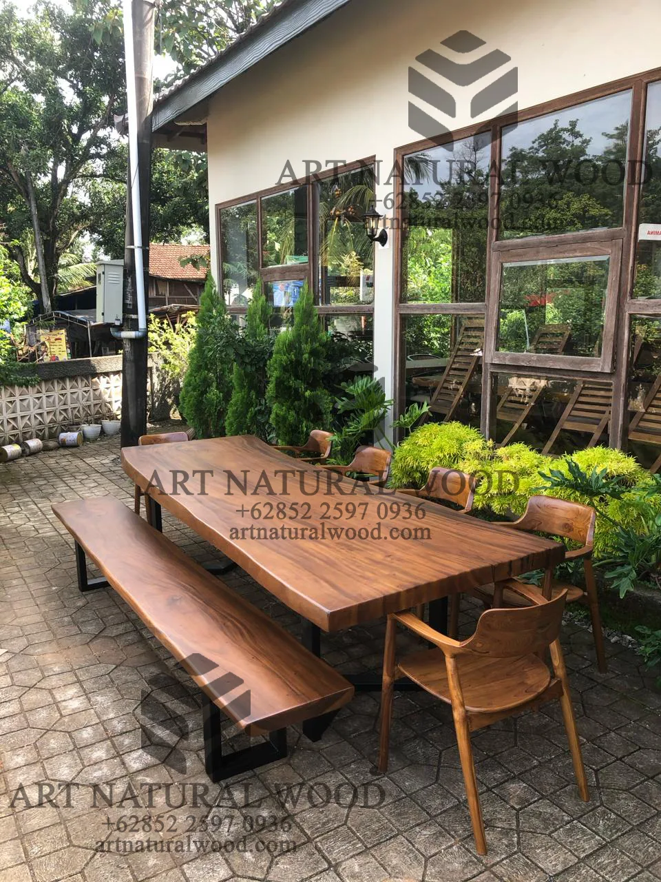 set meja makan kayu trembesi solid 3