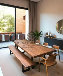 set meja makan kayu trembesi solid 3