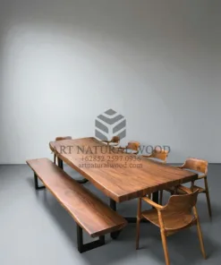 set meja makan kayu trembesi solid 3
