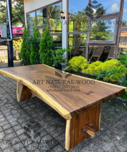 meja makan kayu besar alami minimalis